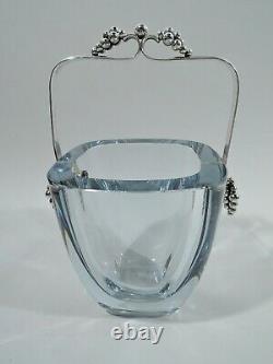 Midcentury Modern Ice Bucket Grape Motif Danish Sterling Silver Glass Dragsted