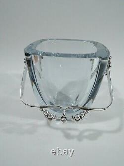 Midcentury Modern Ice Bucket Grape Motif Danish Sterling Silver Glass Dragsted
