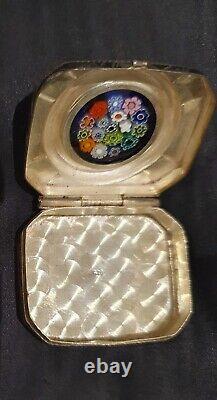 Millefiori Murano Italian Glass & 925 Sterling Silver Engraved Hinged Pill Box