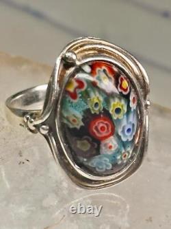 Millefiori ring Caithness glass ring vintage 1980 size 8.25 sterling silver wom