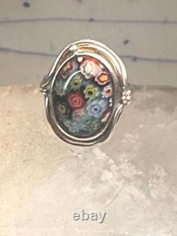 Millefiori ring Caithness glass ring vintage 1980 size 8.25 sterling silver wom