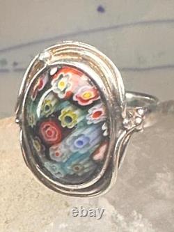 Millefiori ring Caithness glass ring vintage 1980 size 8.25 sterling silver wom