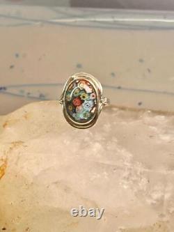 Millefiori ring Caithness glass ring vintage 1980 size 8.25 sterling silver wom