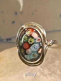 Millefiori ring Caithness glass ring vintage 1980 size 8.25 sterling silver wom