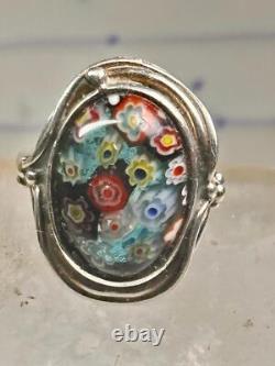 Millefiori ring Caithness glass ring vintage 1980 size 8.25 sterling silver wom