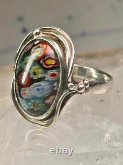 Millefiori ring Caithness glass ring vintage 1980 size 8.25 sterling silver wom