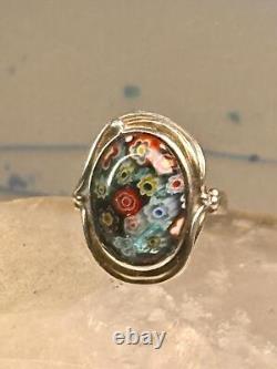 Millefiori ring Caithness glass ring vintage 1980 size 8.25 sterling silver wom