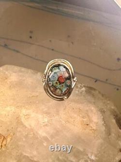 Millefiori ring Caithness glass ring vintage 1980 size 8.25 sterling silver wom