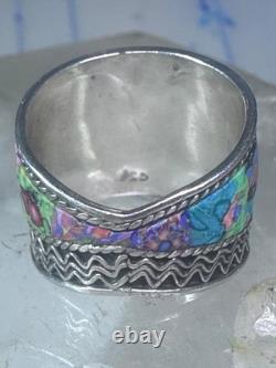 Millefiori ring cigar band rope flower design glass sterling silver size 5.5