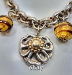 Modern Sterling Silver 925 14k Yellow Gold Flower Glass Ladies Necklace