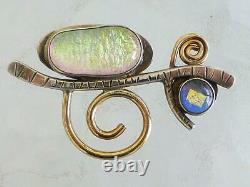 Modernist Barbara SUCHERMAN 14K & Sterling Silver Opal Glass Artisan Pin Brooch