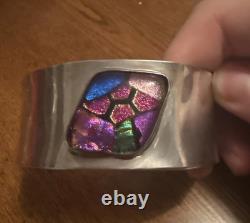 Modernist Sterling Silver 925 dichroic glass Cuff bracelet signed Mex925