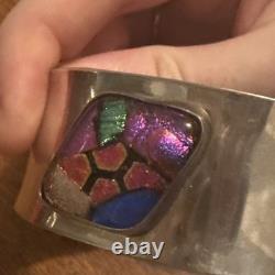 Modernist Sterling Silver 925 dichroic glass Cuff bracelet signed Mex925