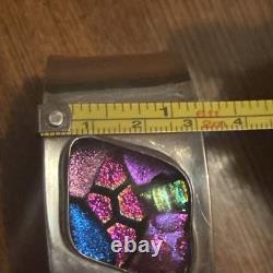 Modernist Sterling Silver 925 dichroic glass Cuff bracelet signed Mex925