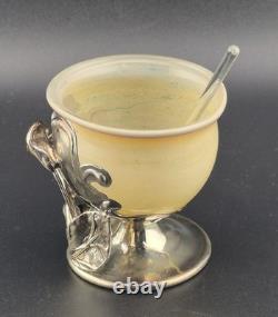 Monot-Stumpf France Sterling Silver Overlay Art Glass Salt Cellar 3rd Convention