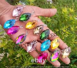 Multi Faceted Topaz Glass 925 Sterling Silver Plated Lot Prong Rings & Pendants