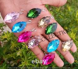 Multi Faceted Topaz Glass 925 Sterling Silver Plated Lot Prong Rings & Pendants