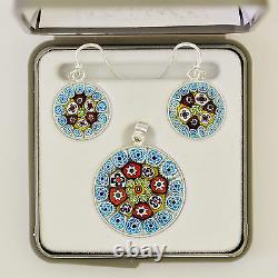 Murano Glass Pendant Earring Set In Sterling Silver Antica Murrina Veneziana New