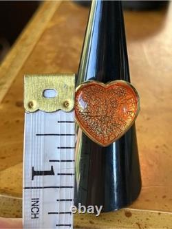 Murano Style Glass Sterling Silver Heart Ring Size 8