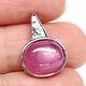 Natural 10 X 12 Mm. Oval Cabochon Red Ruby & White Cz Pendant 925 Silver
