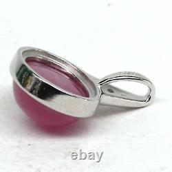 NATURAL 10 X 12 mm. OVAL CABOCHON RED RUBY & WHITE CZ PENDANT 925 SILVER