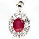 Natural 10 X 12 Mm. Red Ruby & White Cz 925 Sterling Silver Pendant