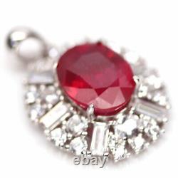 NATURAL 10 X 12 mm. RED RUBY & WHITE CZ 925 STERLING SILVER PENDANT