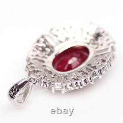NATURAL 10 X 12 mm. RED RUBY & WHITE CZ 925 STERLING SILVER PENDANT