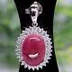 Natural 10 X 13 Mm. Cabochon Red Ruby & White Cz Pendant 925 Sterling Silver