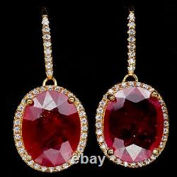 NATURAL 10 X 13 mm. OVAL RED RUBY & WHITE CZ DROP EARRINGS 925 STERLING SILVER