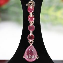 NATURAL 10 X 13 mm. PEAR WITH ROUND RED RUBY LONG PENDANT 925 STERLING SILVER