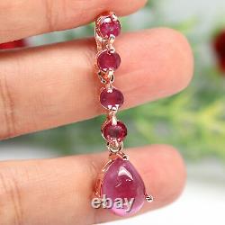 NATURAL 10 X 13 mm. PEAR WITH ROUND RED RUBY LONG PENDANT 925 STERLING SILVER