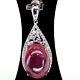 Natural 10 X 14 Mm. Oval Cabochon Red Ruby & White Cz Pendant 925 Silver