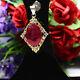Natural 10 X 14 Mm. Oval Cut Red Ruby & White Cz Pendant 925 Sterling Silver