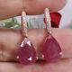 Natural 10 X 15 Mm. Pear Red Ruby & White Cz Earrings 925 Sterling Silver