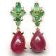 Natural 10 X 16 Mm. Red Ruby, Green Emerald & Cz Earrings 925 Sterling Silver