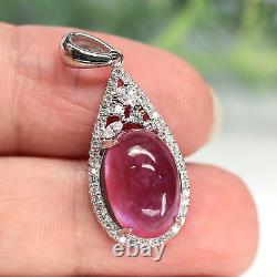 NATURAL 11 X 12 mm. RED RUBY & WHITE CZ PENDANT 925 STERLING SILVER