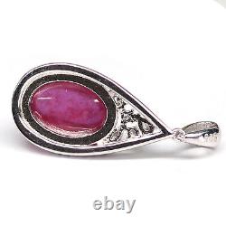 NATURAL 11 X 12 mm. RED RUBY & WHITE CZ PENDANT 925 STERLING SILVER