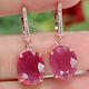 Natural 11 X 13 Mm. Oval Red Ruby & White Cz Earrings 925 Sterling Silver