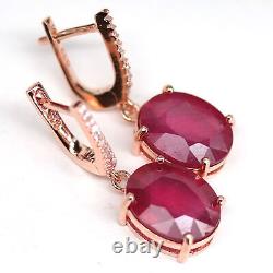 NATURAL 11 X 13 mm. OVAL RED RUBY & WHITE CZ EARRINGS 925 STERLING SILVER