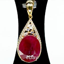 NATURAL 11 X 13 mm. OVAL RED RUBY & WHITE CZ PENDANT 925 STERLING SILVER