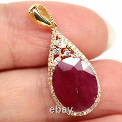NATURAL 11 X 13 mm. OVAL RED RUBY & WHITE CZ PENDANT 925 STERLING SILVER