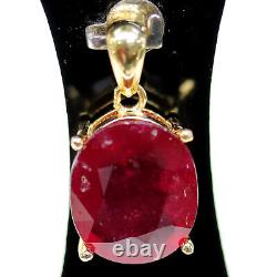NATURAL 11 X 14 mm. OVAL RED RUBY PENDANT 925 STERLING SILVER 14K GOLD PLATED