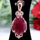 Natural 11 X 14 Mm. Pear Red Ruby & White Cz Pendant 925 Sterling Silver