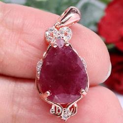 NATURAL 11 X 14 mm. PEAR RED RUBY & WHITE CZ PENDANT 925 STERLING SILVER
