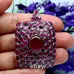 NATURAL 11 X 15 mm. CABOCHON RED WITH PINK RUBY PENDANT / BROOCH 925 SILVER
