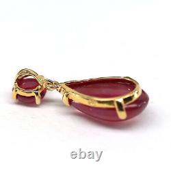 NATURAL 11 X 19 mm. PEAR CABOCHON WITH ROUND RED RUBY PENDANT 925 SILVER
