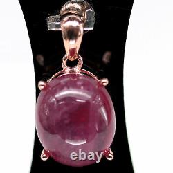 NATURAL 12 X 14 mm. OVAL CABOCHON RED RUBY & WHITE CZ PENDANT 925 SILVER