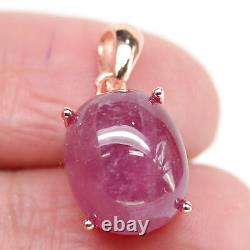 NATURAL 12 X 14 mm. OVAL CABOCHON RED RUBY & WHITE CZ PENDANT 925 SILVER