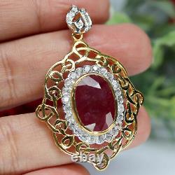 NATURAL 12 X 16 mm. OVAL CUT RED RUBY & WHITE TOPAZ PENDANT 925 STERLING SILVER